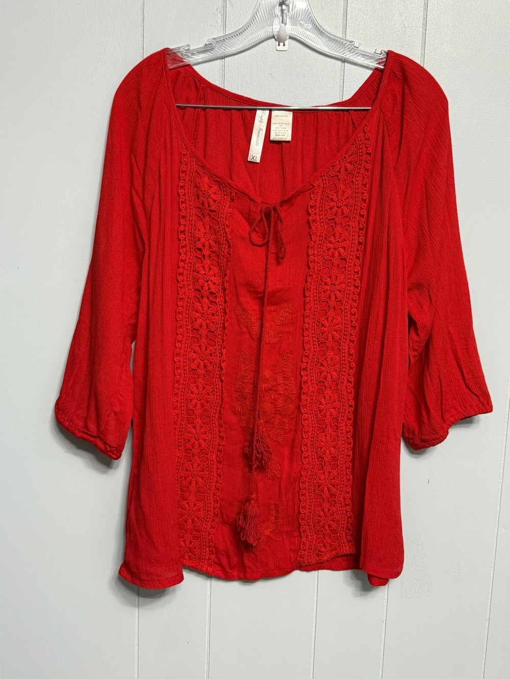 #16)  Simply Irresistible Red Embroidered Peasant Tunic